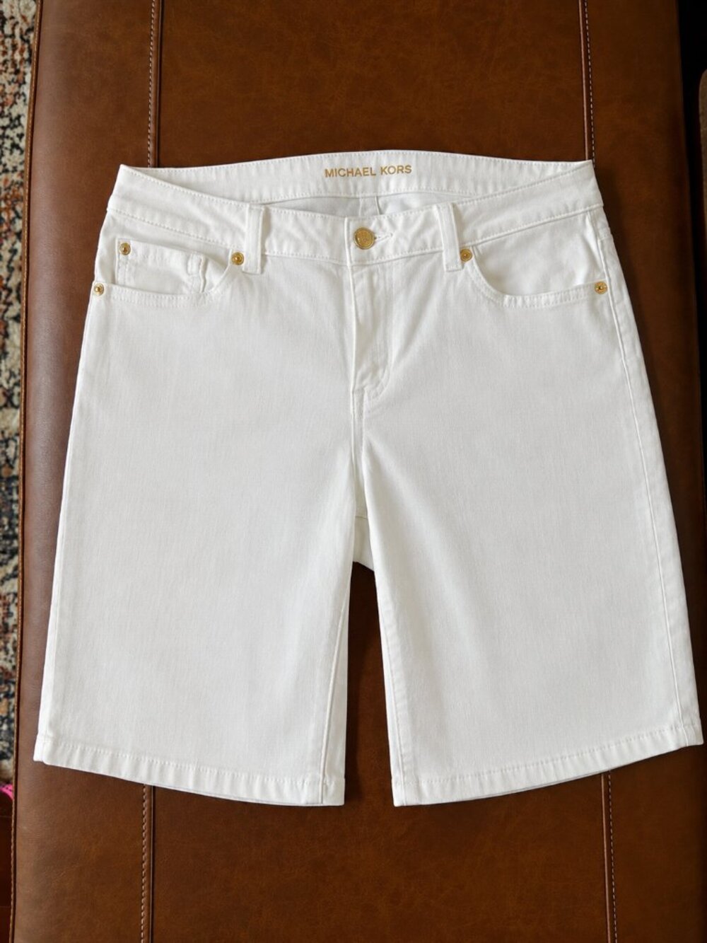Michael Kors White Denim Shorts Women’s Size 6 Gold Hardware